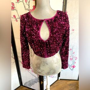 Ladies Magenta Sequin Handmade Keyhole Neck Jacket Medium